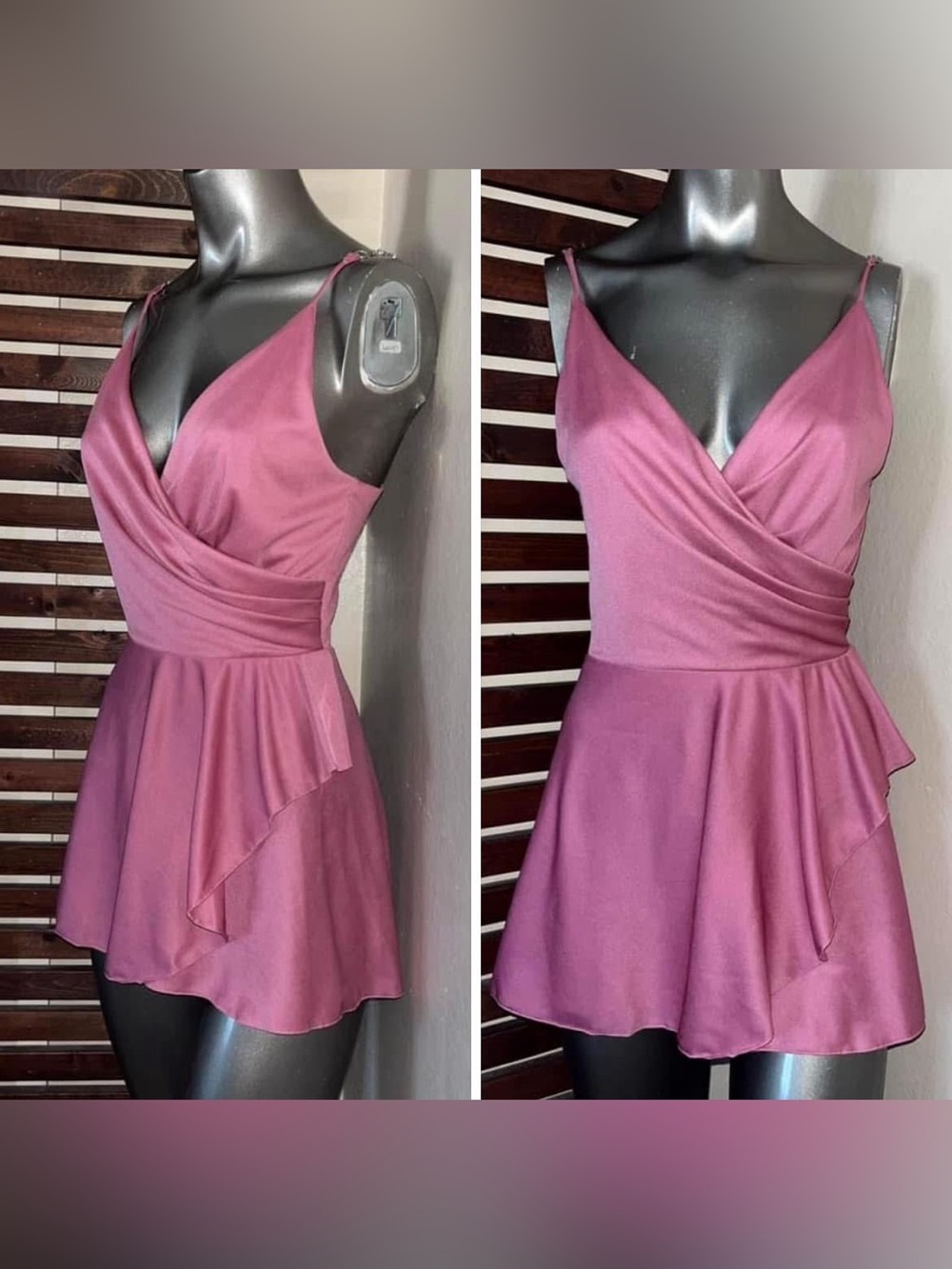 1970s Vintage Pink Wrap Style V-Neck Customized Disco Dress - Picture 1 of 8